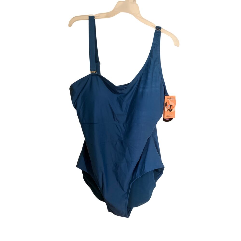Shapermint Essentials 2XL Blue One Shoulder Control Swimsuit NWT
